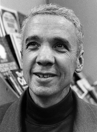 A black and white headshot of former Oberlin professor, Stuart Friebert.